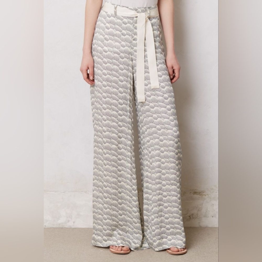 Anthropologie Elevenses Lightweight Belted Palazzo Wide Leg Pants Women's Size 6